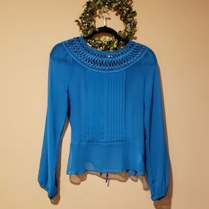 BANANA REPUBLIC Women's Teal Blue Long Sleeved Blouse - Size 0